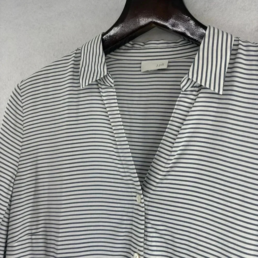 J Jill Womens Button Tunic Top Shirt Large Long Sleeve Striped Navy Blue White - Picture 3 of 7